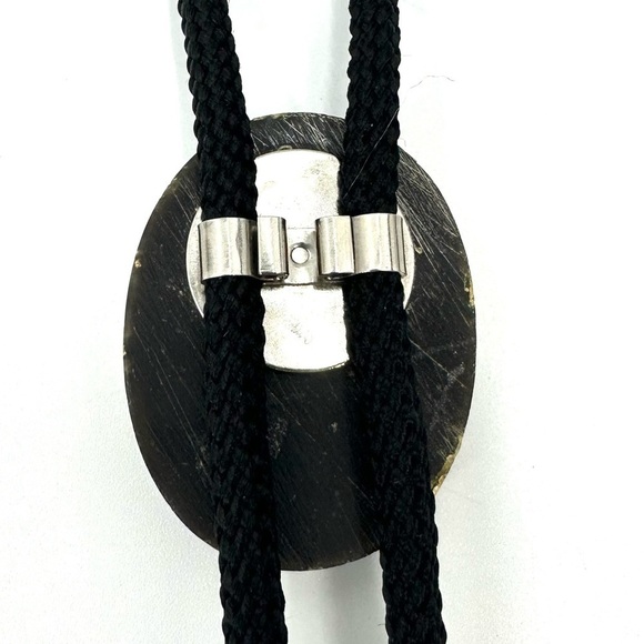 Bolo Tie Flying Bald Eagle Gold Leaf on Black Background Western Necklace - Picture 6 of 9